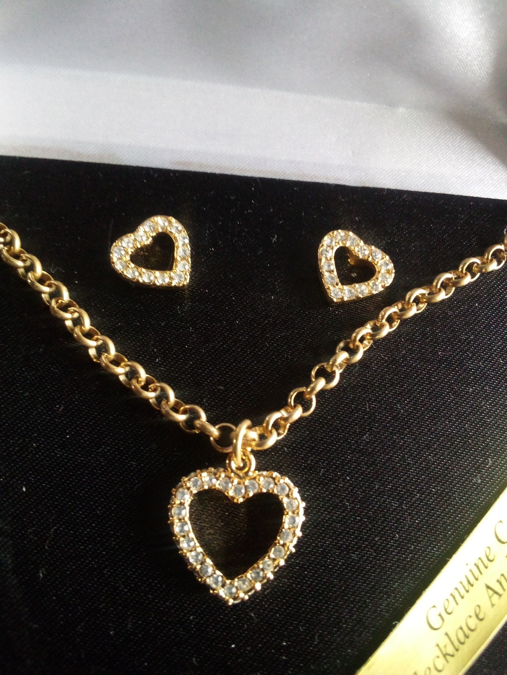Gold Heart Crystal Pendant Necklace and Stud Earring Set - Gold